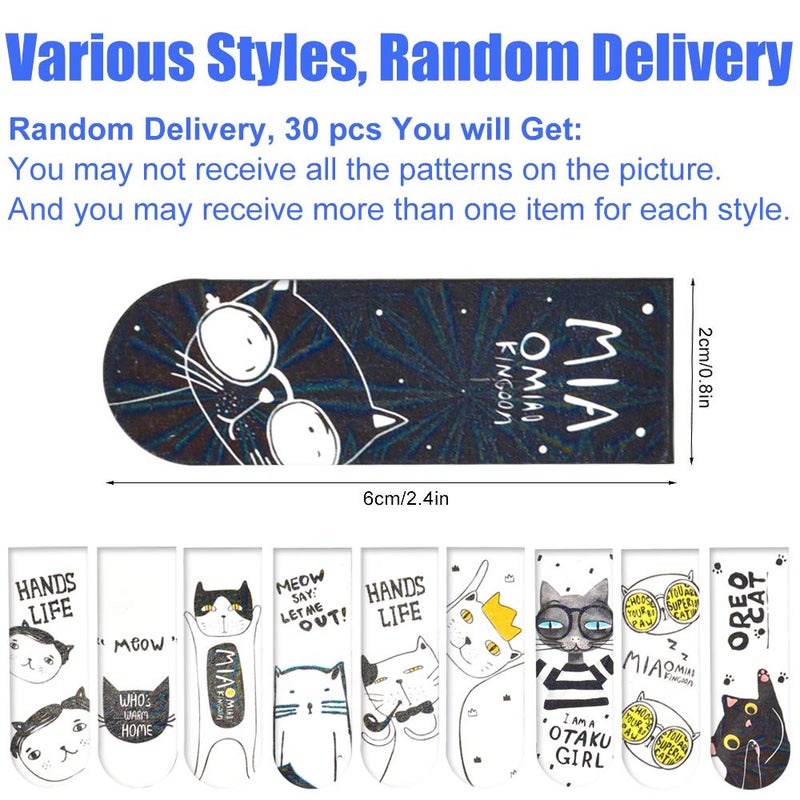 IYOOH 30 Pieces Cute Magnetic Bookmarks Bulk for Women/Men, Dual Sided Rainbow Film Laminated Page Clips, Plain Magnet Page Markers, Cool Paper Bookmarks for Students Reading Giveaways (Cat) - Image 2